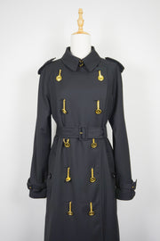 WTC-4236B Black Luxury Style Gold Button Waterproof Trench Coat