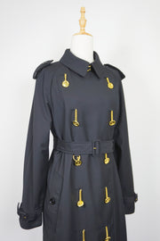 WTC-4236B Black Luxury Style Gold Button Waterproof Trench Coat