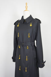WTC-4236B Black Luxury Style Gold Button Waterproof Trench Coat