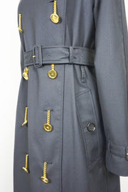 WTC-4236B Black Luxury Style Gold Button Waterproof Trench Coat