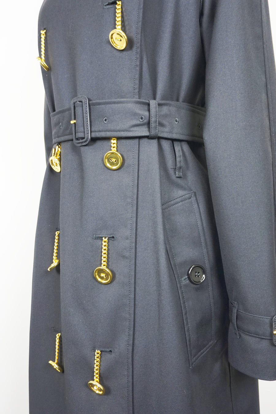 WTC-4236B Black Luxury Style Gold Button Waterproof Trench Coat