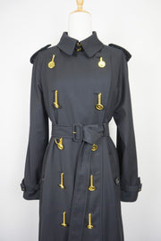 WTC-4236B Black Luxury Style Gold Button Waterproof Trench Coat