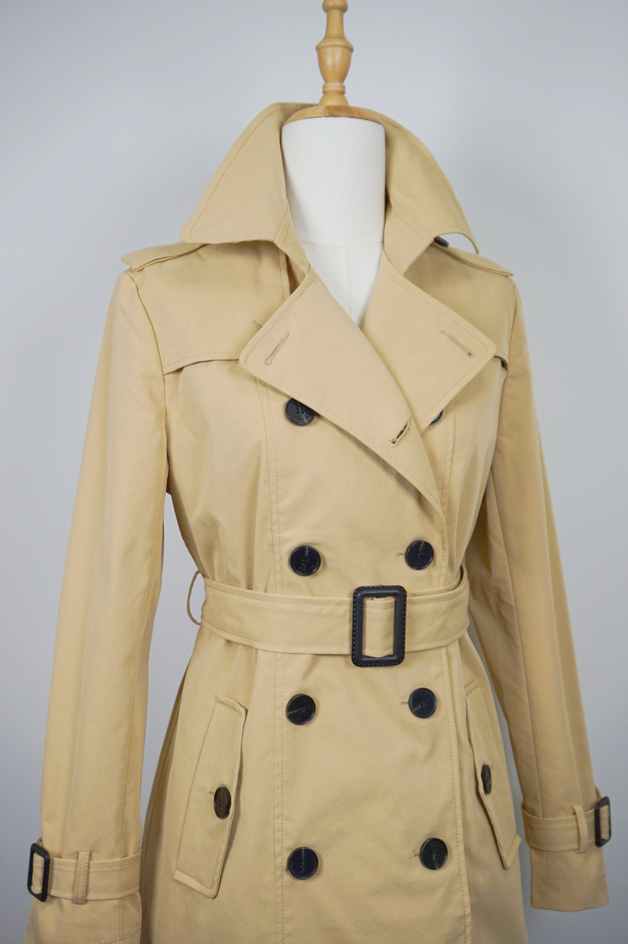 WTC-JW8702 Khaki Preppy Style Double-Breasted Short Trench Coat