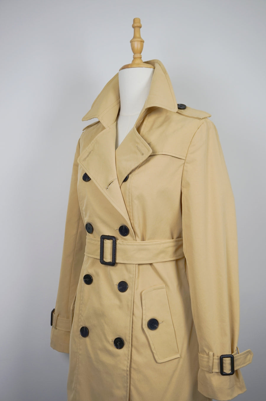 WTC-JW8702 Khaki Preppy Style Double-Breasted Short Trench Coat