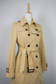 WTC-JW8702 Khaki Preppy Style Double-Breasted Short Trench Coat