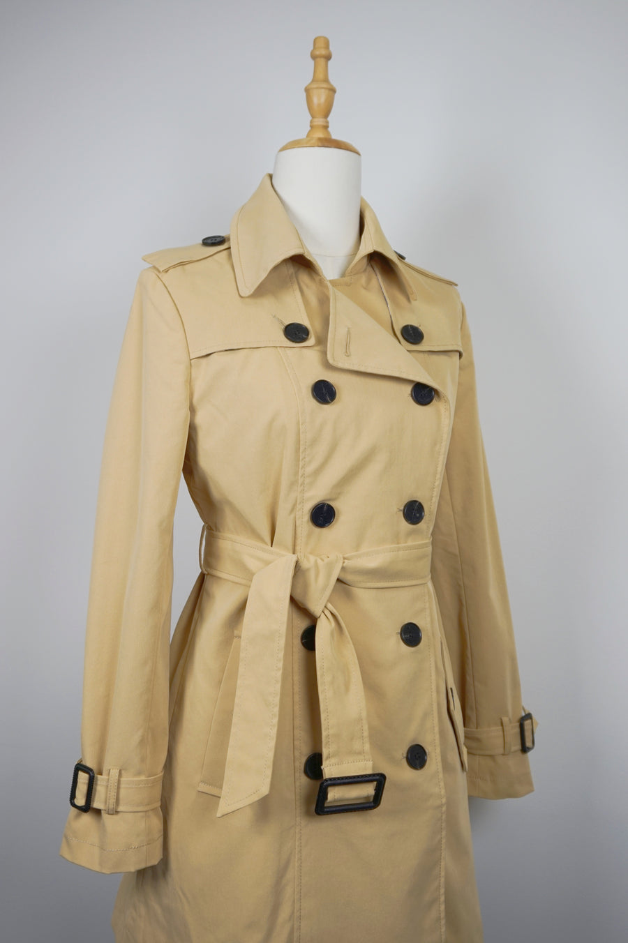 WTC-JW8702 Khaki Preppy Style Double-Breasted Short Trench Coat