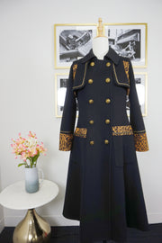 WWC-19503B Black Leopard Print Double-breasted Luxury Style 100% Wool Coat