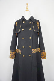 WWC-19503B Black Leopard Print Double-breasted Luxury Style 100% Wool Coat