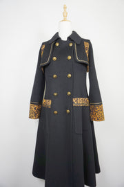 WWC-19503B Black Leopard Print Double-breasted Luxury Style 100% Wool Coat