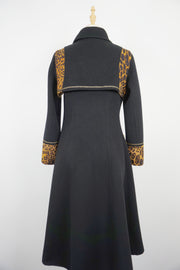 WWC-19503B Black Leopard Print Double-breasted Luxury Style 100% Wool Coat