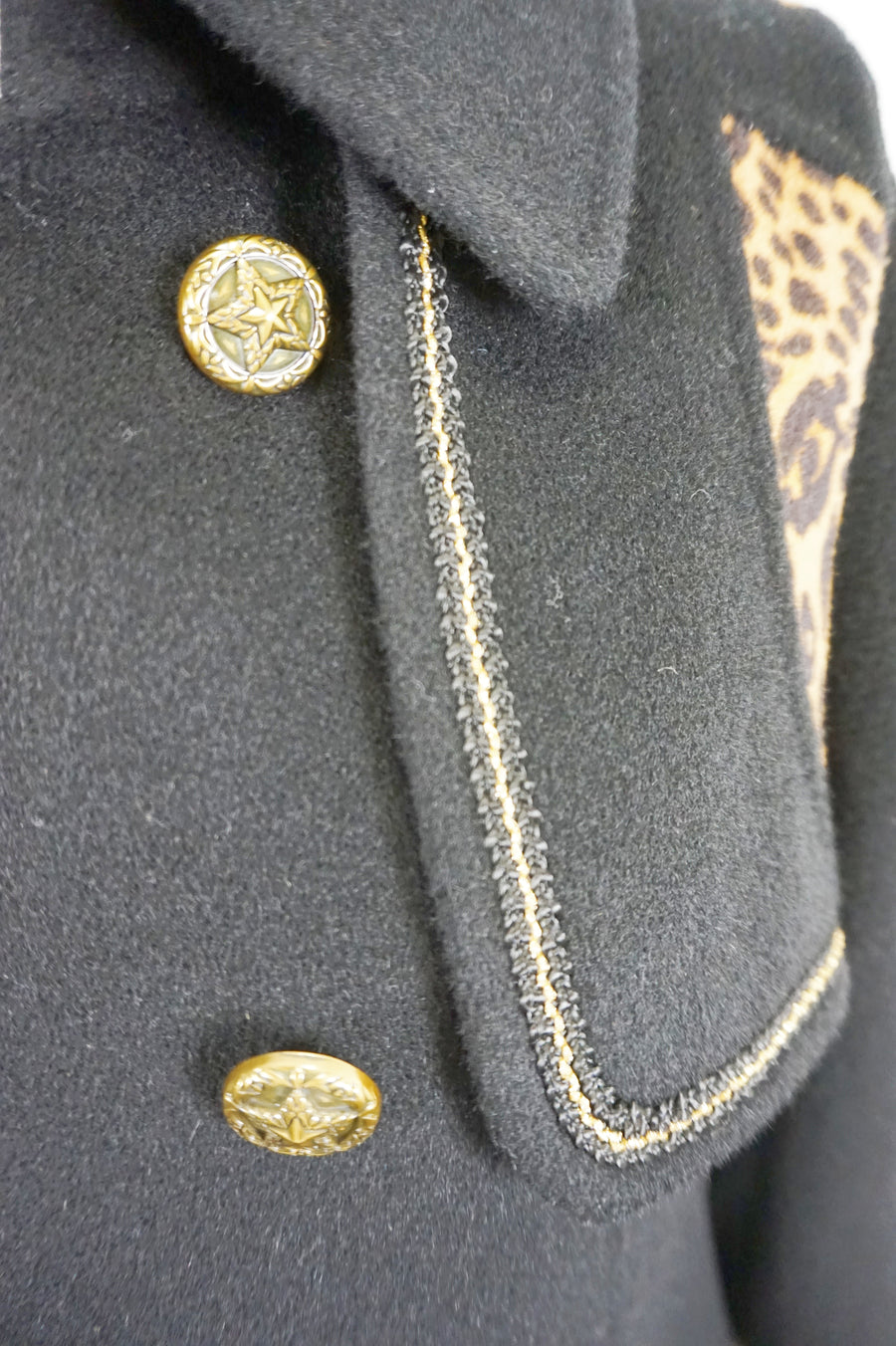 WWC-19503B Black Leopard Print Double-breasted Luxury Style 100% Wool Coat