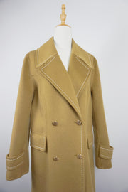 WWC-16998 Olive Stitching Luxury Style Pure Wool Coat