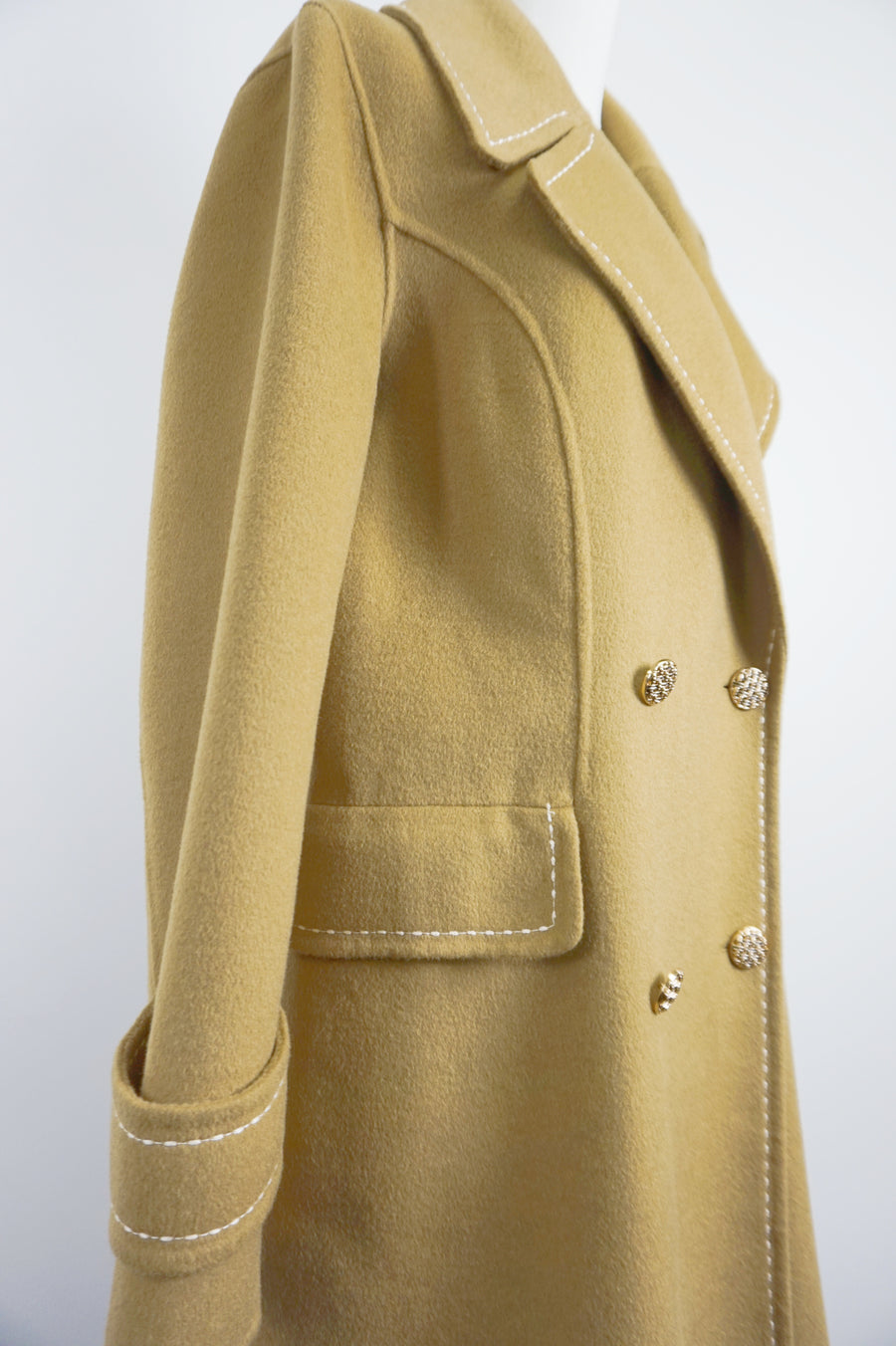 WWC-16998 Olive Stitching Luxury Style Pure Wool Coat