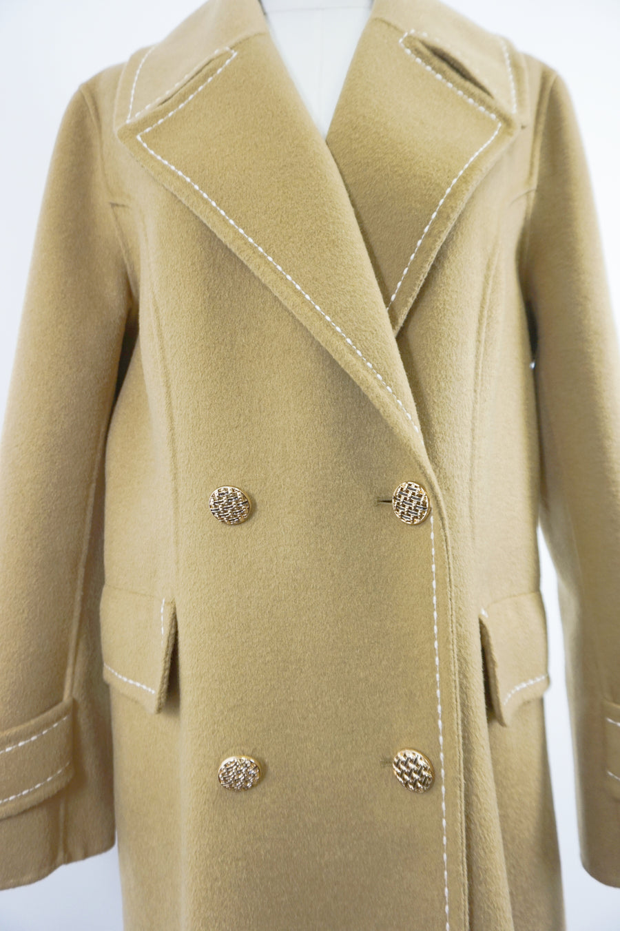 WWC-16998 Olive Stitching Luxury Style Pure Wool Coat