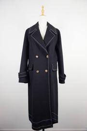 WWC-16998-1 Black Stitching Luxury Style Pure Wool Coat