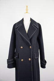 WWC-16998-1 Black Stitching Luxury Style Pure Wool Coat
