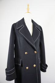 WWC-16998-1 Black Stitching Luxury Style Pure Wool Coat