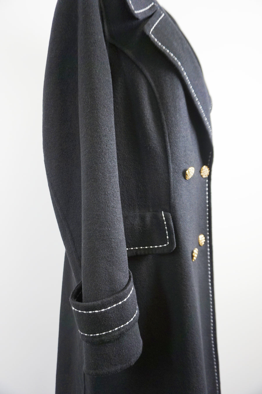 WWC-16998-1 Black Stitching Luxury Style Pure Wool Coat