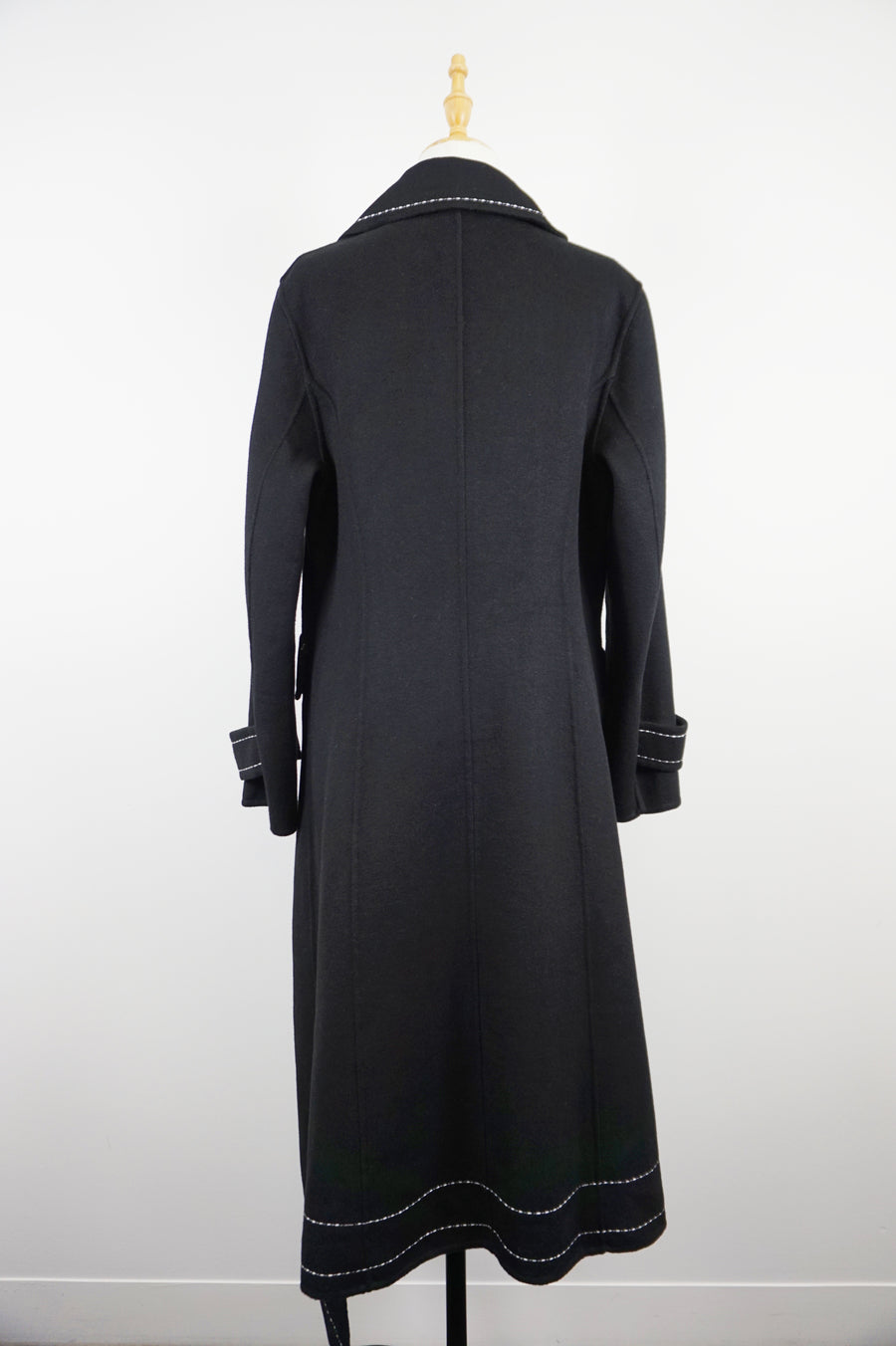 WWC-16998-1 Black Stitching Luxury Style Pure Wool Coat