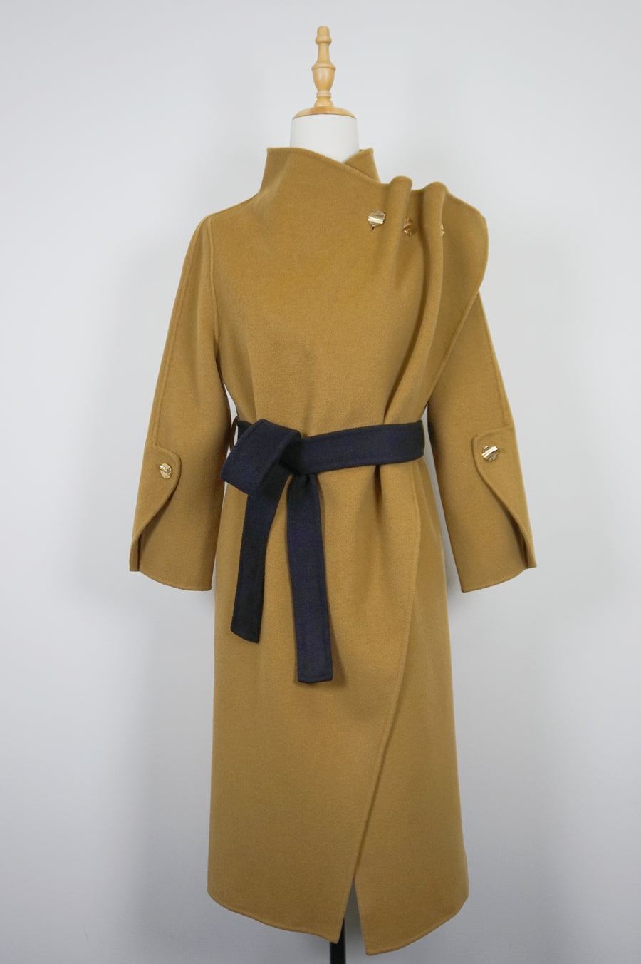 WCC-001613 Camel Artistic Style Sculptural Wrap Cashmere Coat