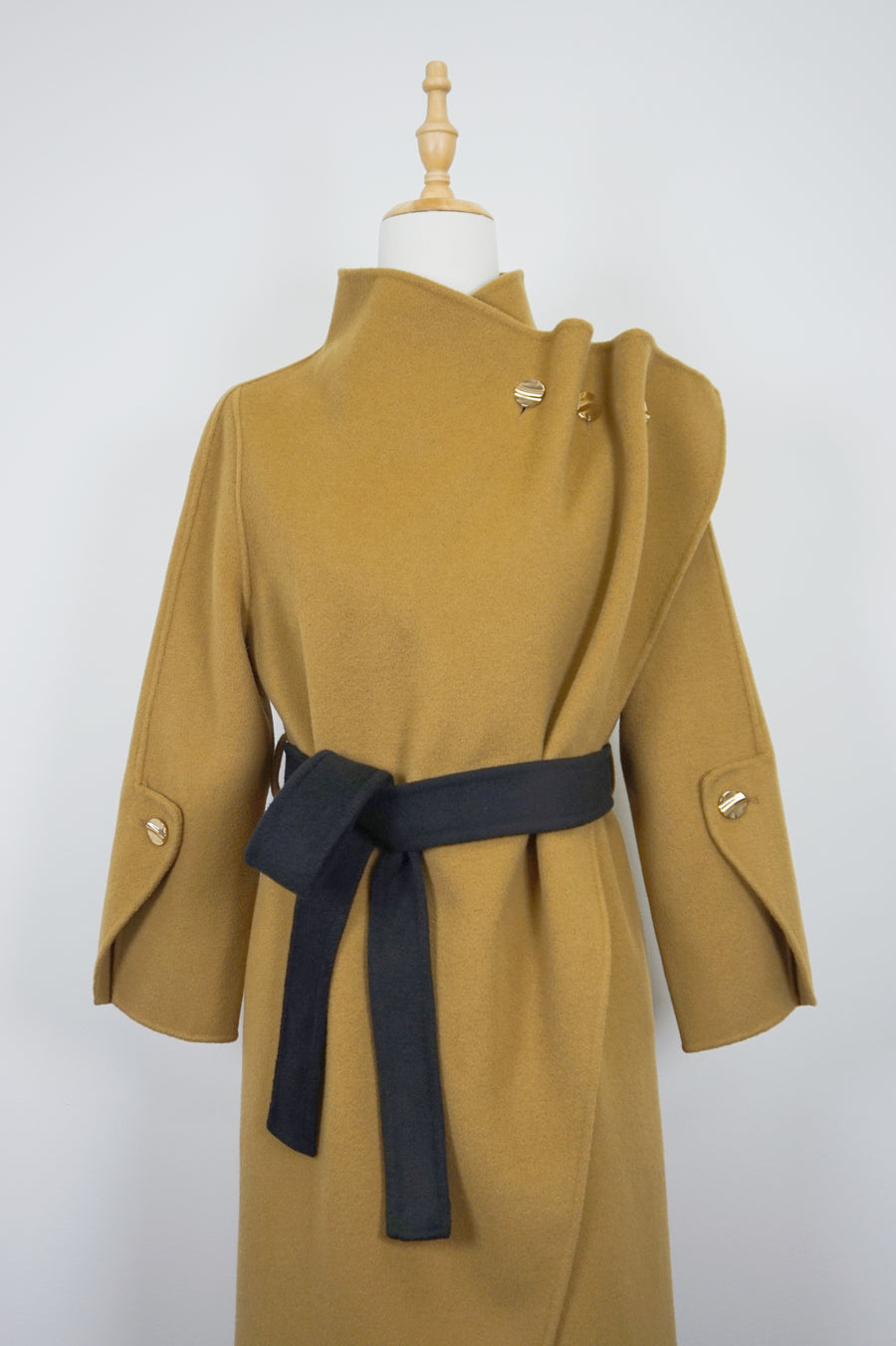 WCC-001613 Camel Artistic Style Sculptural Wrap Cashmere Coat