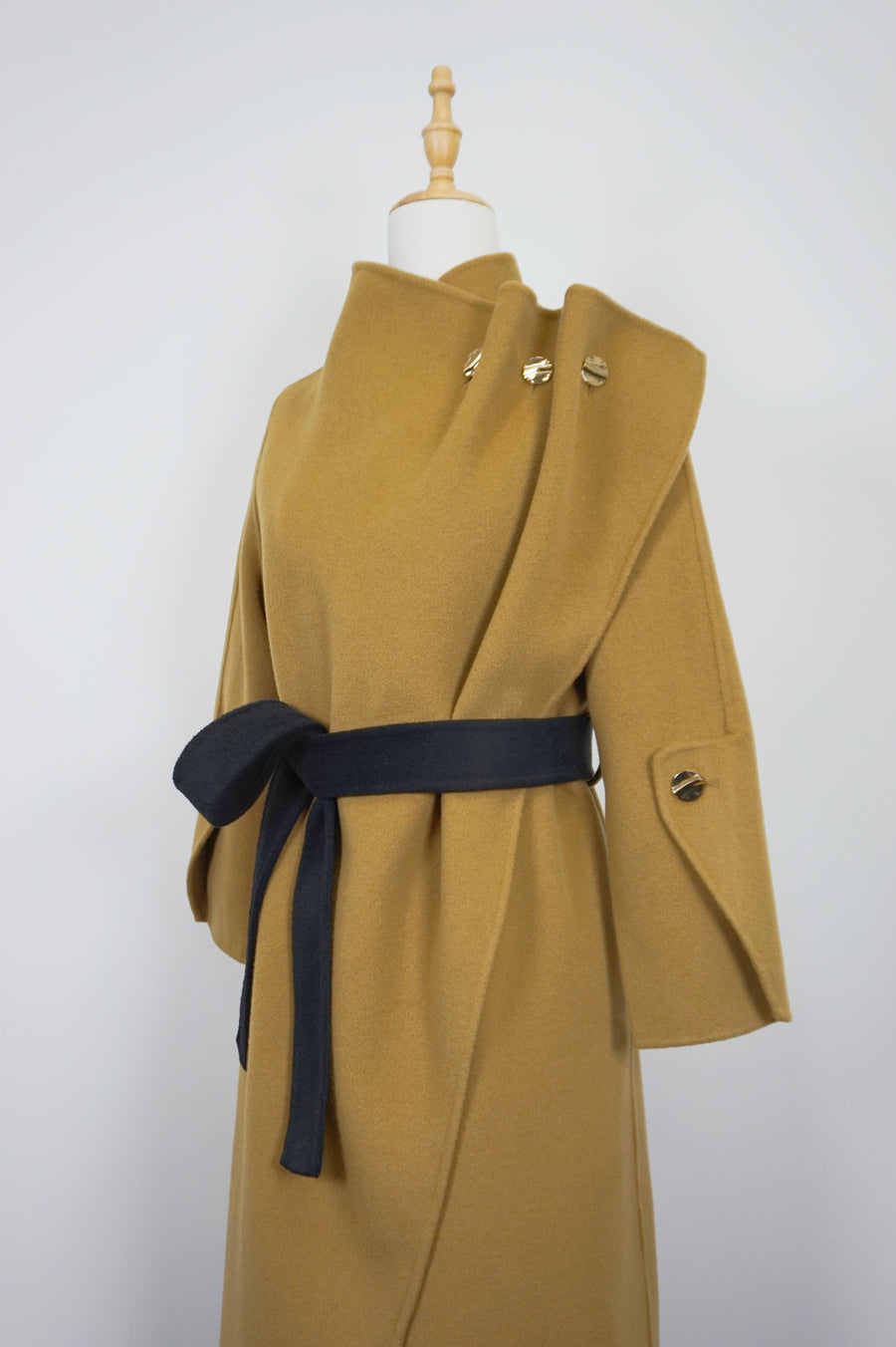 WCC-001613 Camel Artistic Style Sculptural Wrap Cashmere Coat