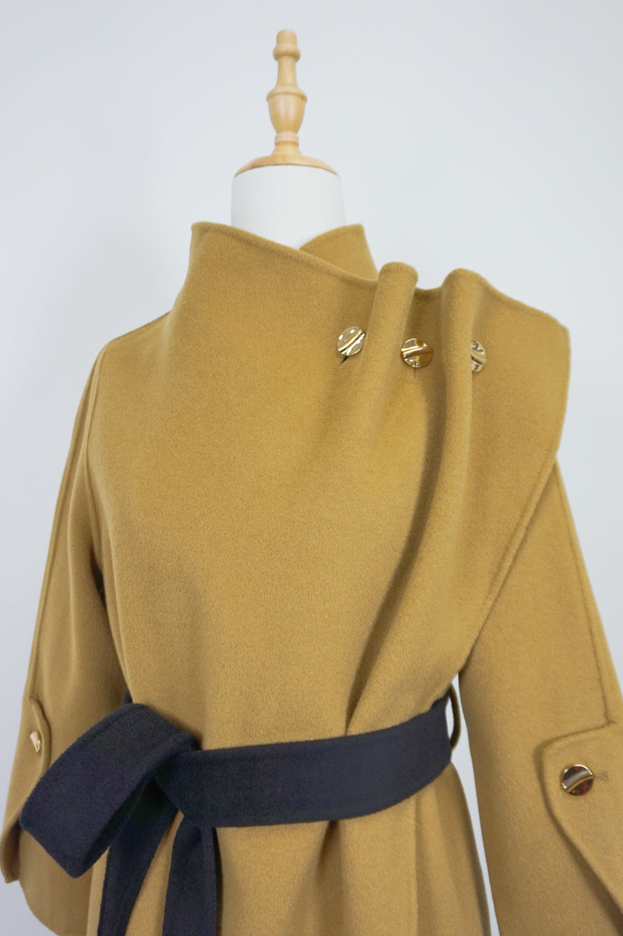 WCC-001613 Camel Artistic Style Sculptural Wrap Cashmere Coat