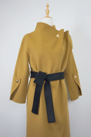 WCC-001613 Camel Artistic Style Sculptural Wrap Cashmere Coat