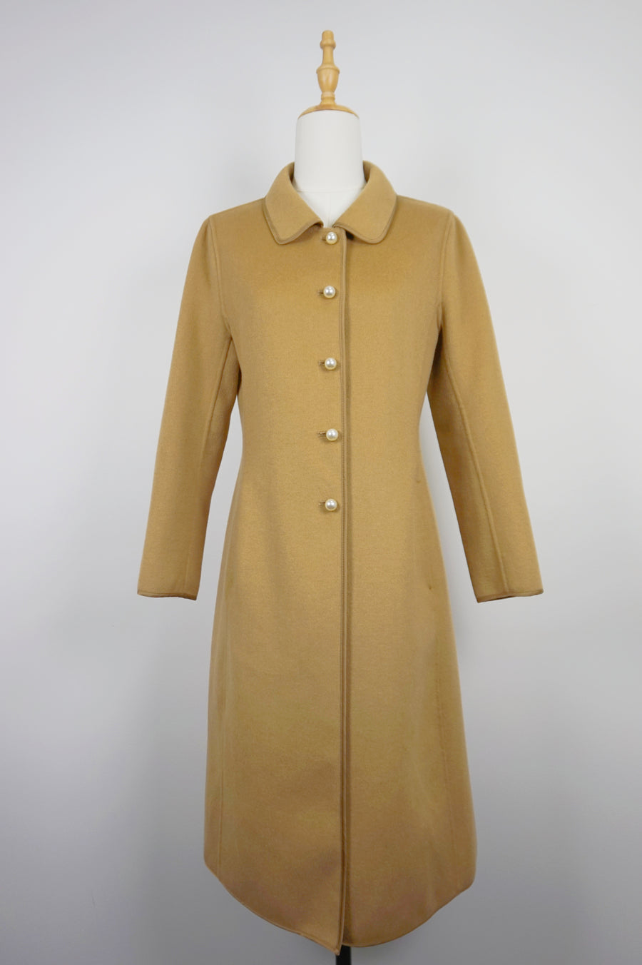 WWC-0729PP Camel Elegant Style Pearl Button 100% Wool Coat