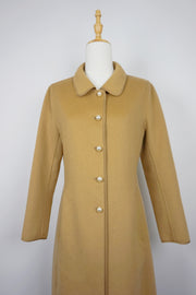WWC-0729PP Camel Elegant Style Pearl Button 100% Wool Coat