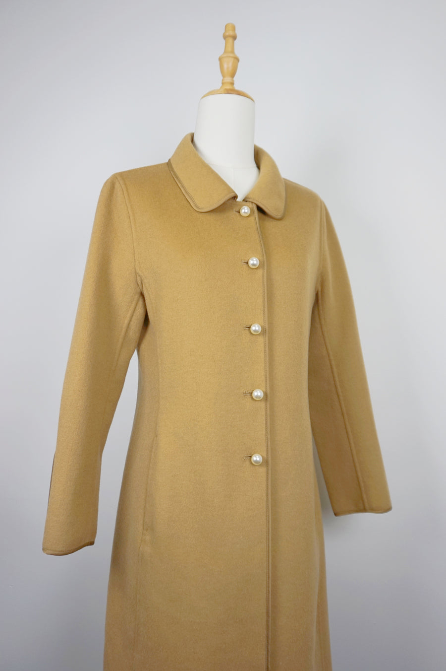 WWC-0729PP Camel Elegant Style Pearl Button 100% Wool Coat
