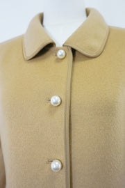 WWC-0729PP Camel Elegant Style Pearl Button 100% Wool Coat