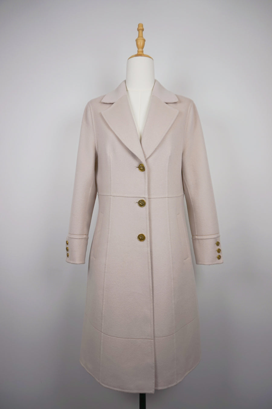 WCC-6701 Ivory Stitching Luxury Style Cashmere Coat