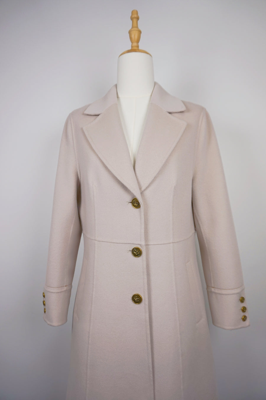 WCC-6701 Ivory Stitching Luxury Style Cashmere Coat
