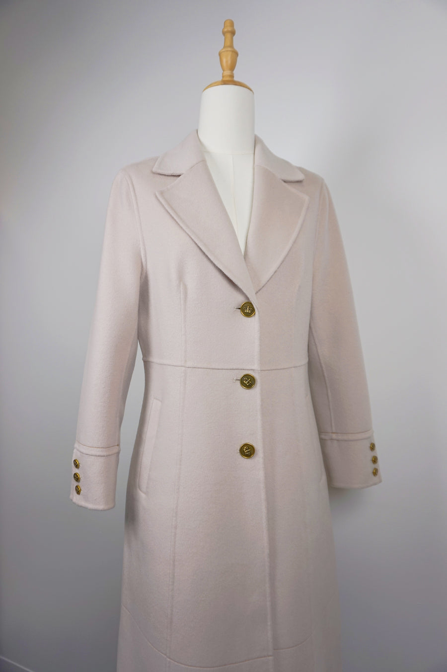 WCC-6701 Ivory Stitching Luxury Style Cashmere Coat