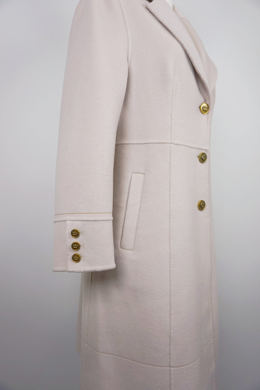 WCC-6701 Ivory Stitching Luxury Style Cashmere Coat
