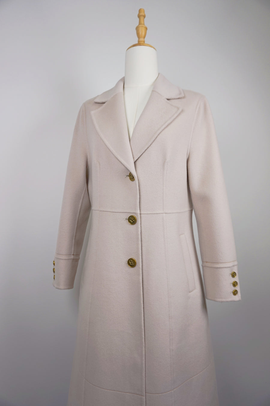 WCC-6701 Ivory Stitching Luxury Style Cashmere Coat