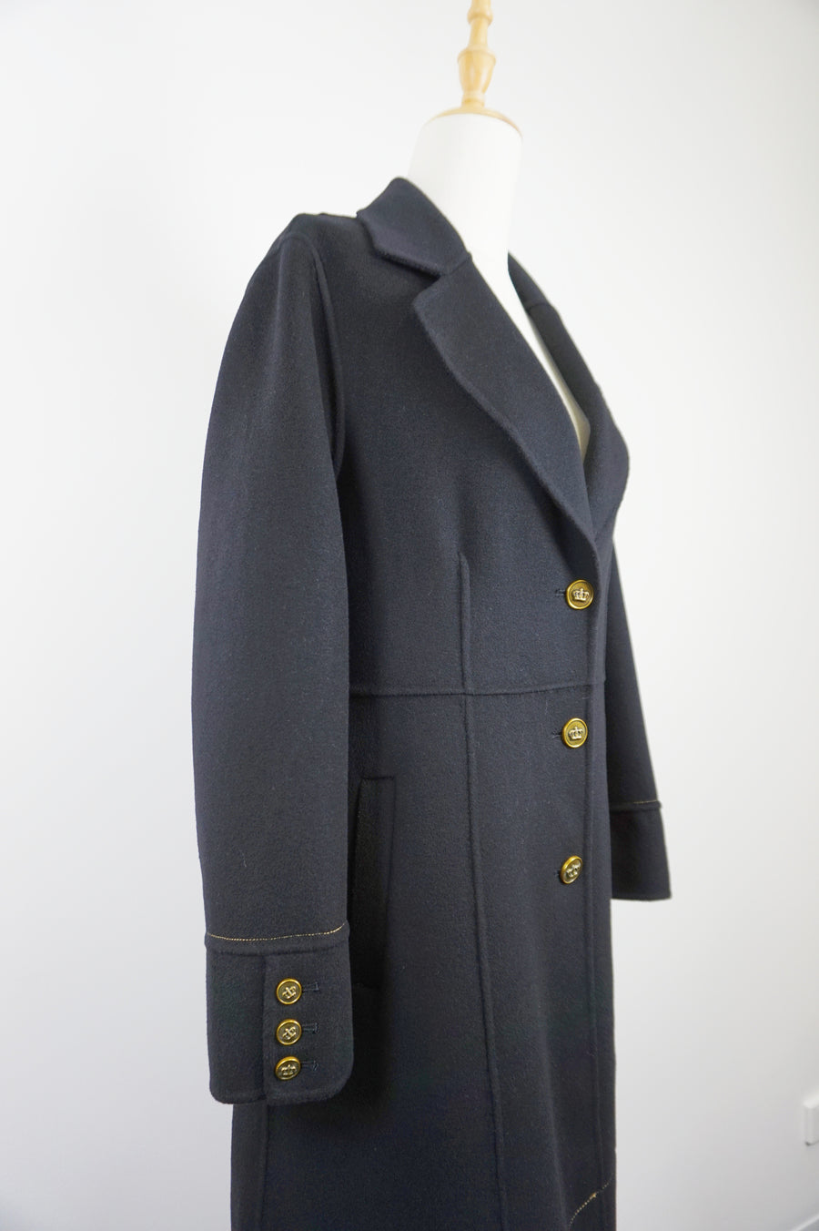WCC-6701-1 Black Stitching Luxury Style Cashmere Coat