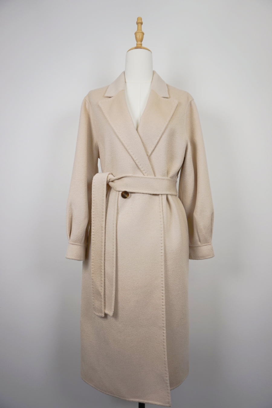 WCC-0722RC Beige Luxury Style Water Ripple Cashmere Coat
