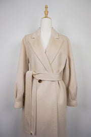 WCC-0722RC Beige Luxury Style Water Ripple Cashmere Coat
