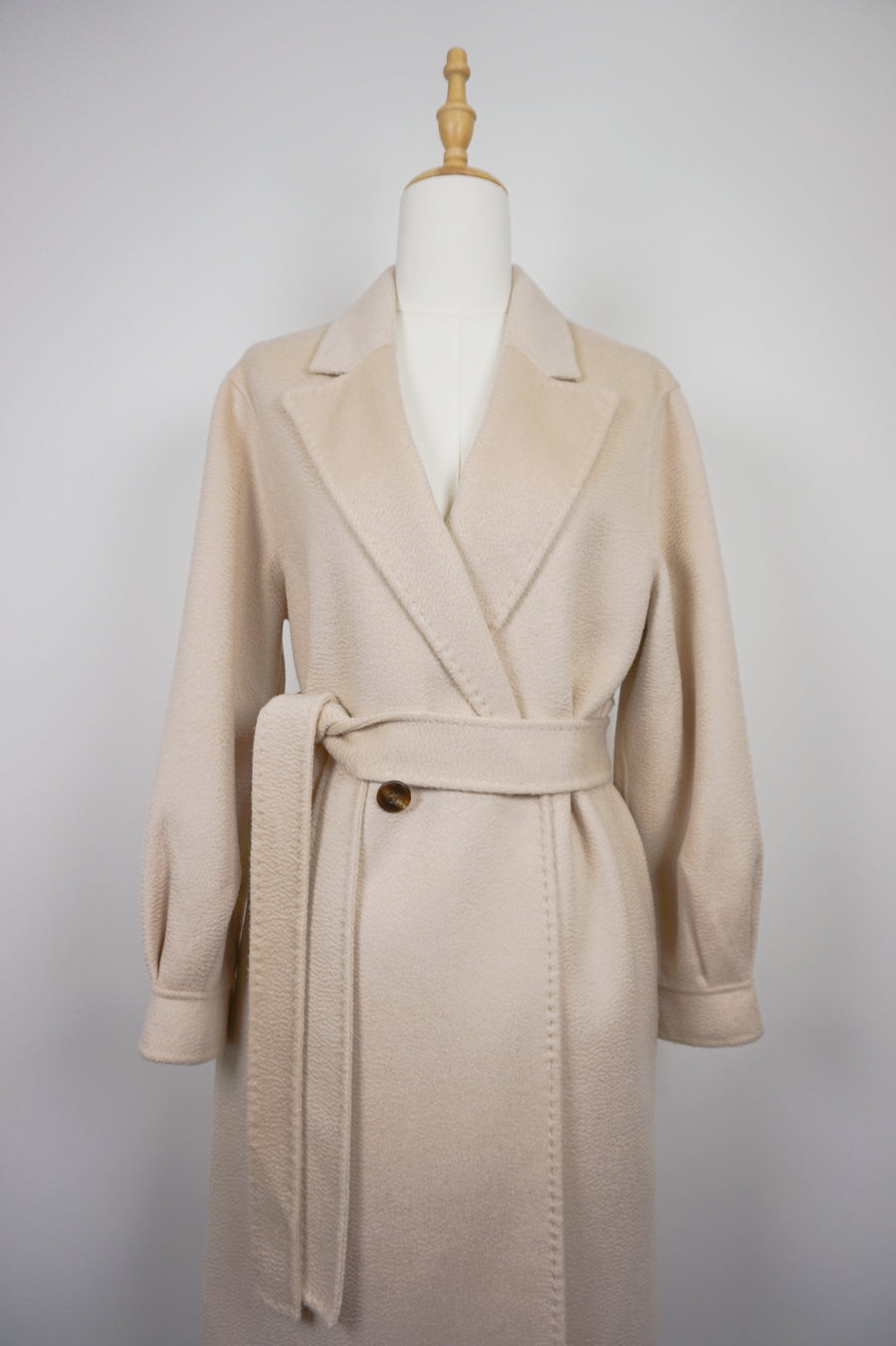 WCC-0722RC Beige Luxury Style Water Ripple Cashmere Coat