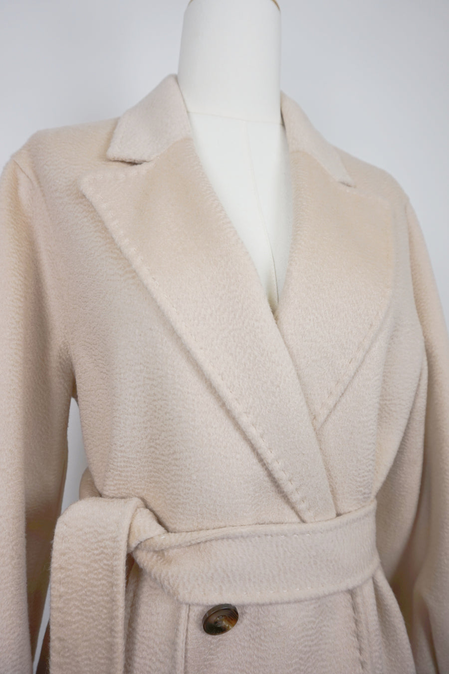 WCC-0722RC Beige Luxury Style Water Ripple Cashmere Coat