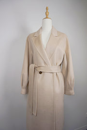 WCC-0722RC Beige Luxury Style Water Ripple Cashmere Coat