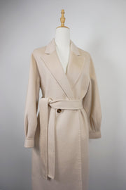 WCC-0722RC Beige Luxury Style Water Ripple Cashmere Coat