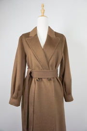 WCC-0722RC-2 Brown Luxury Style Water Ripple Cashmere Coat