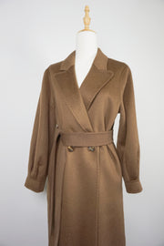 WCC-0722RC-2 Brown Luxury Style Water Ripple Cashmere Coat