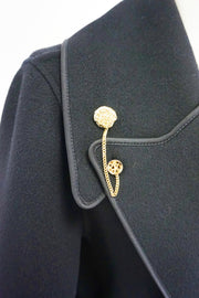 WCC-0233 Black Asymmetrical Collar Long Cashmere Coat