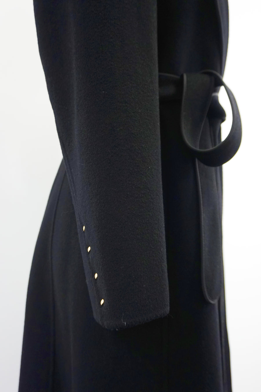 WCC-0233 Black Asymmetrical Collar Long Cashmere Coat