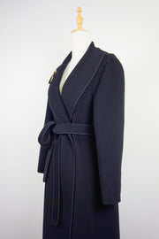 WCC-0233 Black Asymmetrical Collar Long Cashmere Coat