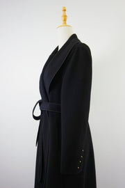 WCC-0233 Black Asymmetrical Collar Long Cashmere Coat